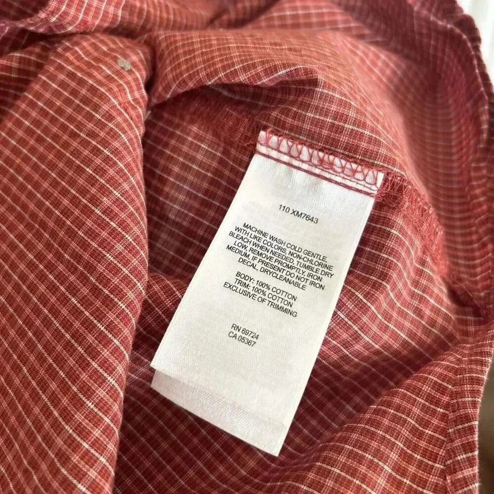 Rust Red Micro Plaid Cotton Button Down Columbia Short Sleeve Shirt Men’s Large - Picture 6 of 11